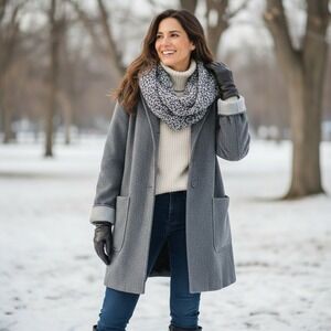 Vtg Forecaster of Boston Wool Car Coat Women 16 Grey Achademia Old Money Boxy